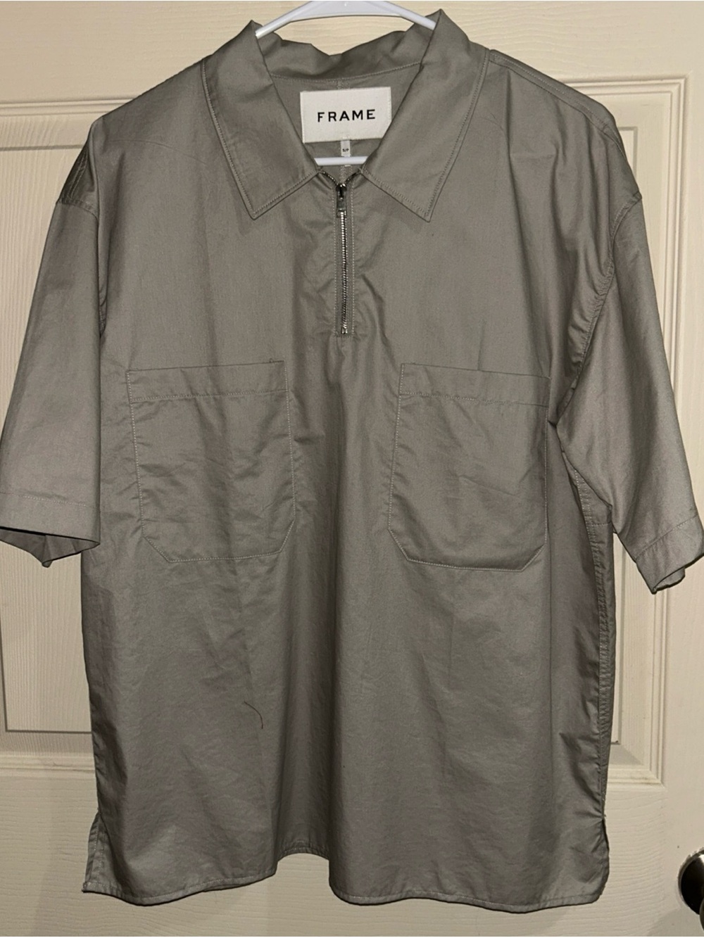 Frame Denim Men’s Cotton Shirt With Two Front Pockets Zip Closure Dove gray SM